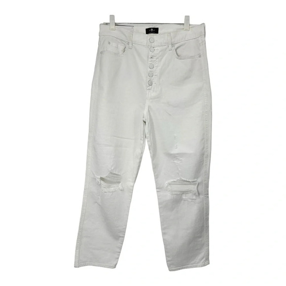 7 For All Mankind White High Waist Jeans Crop Straight Denim Jeans NWT - Picture 5 of 12